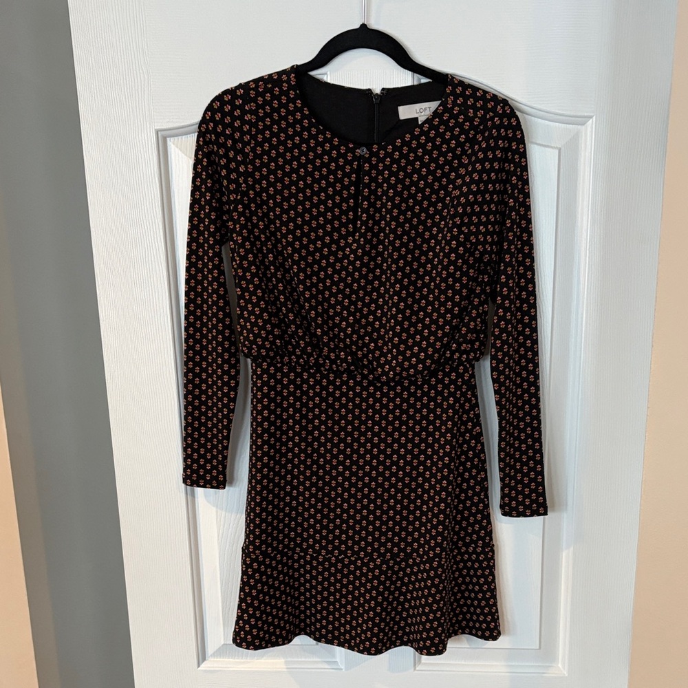 LOFT Black and Pink Geometric Long Sleeve Dress